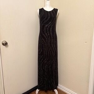 90s Vintage Whimsygoth Glam Black Silver Glitter Celestial Dress Sleeveless 10